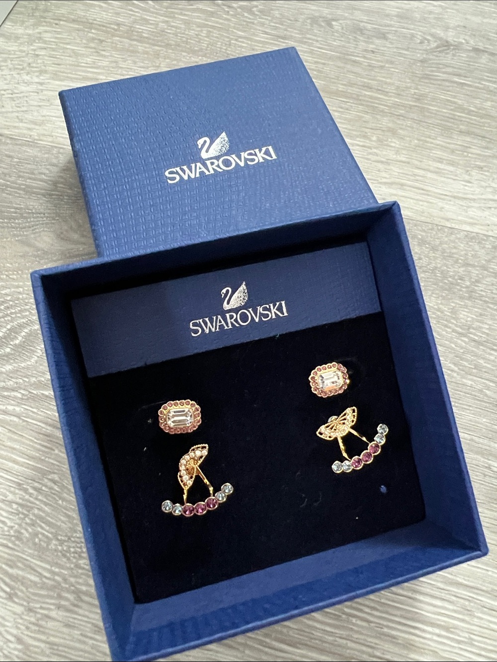 Swarovski Rose Gold Butterfly & Pink Crystal Studs Earring Set